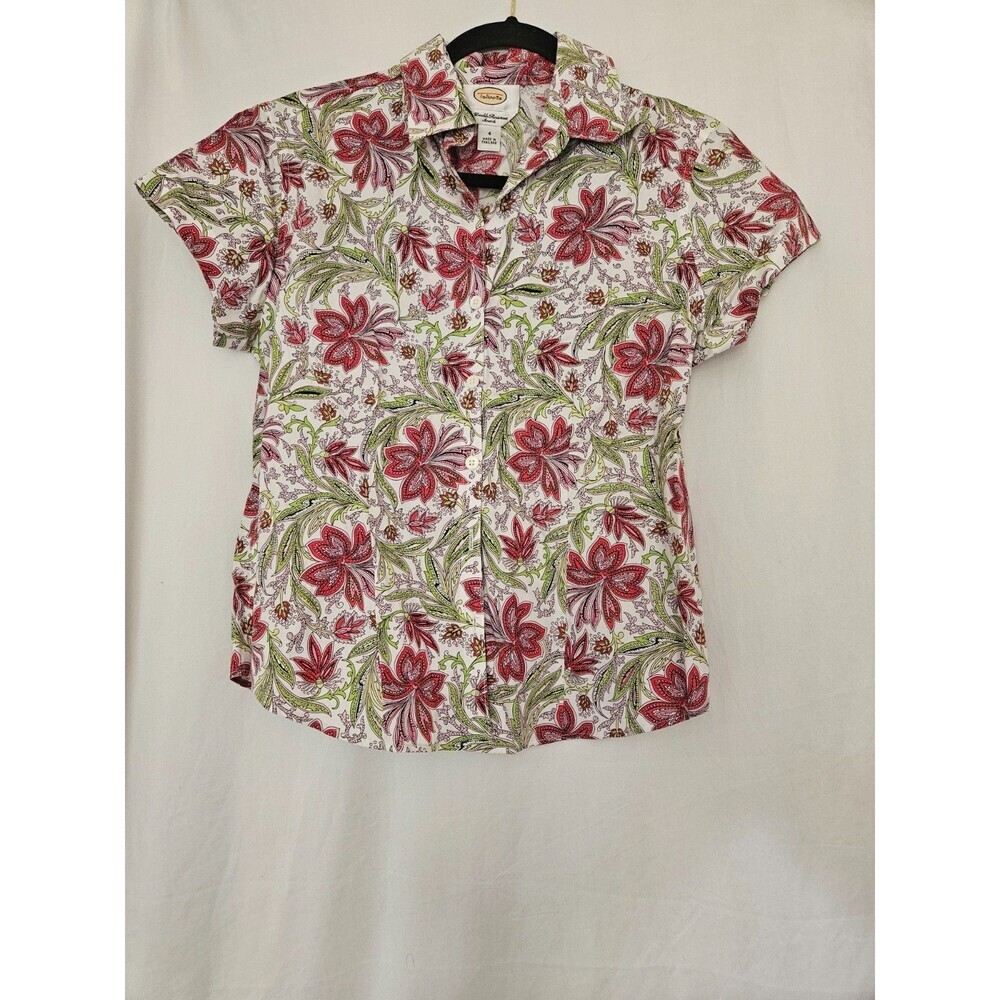 Talbots Womens Floral Wrinkle Resistant Stretch Short Sleeve Shirt Size 4